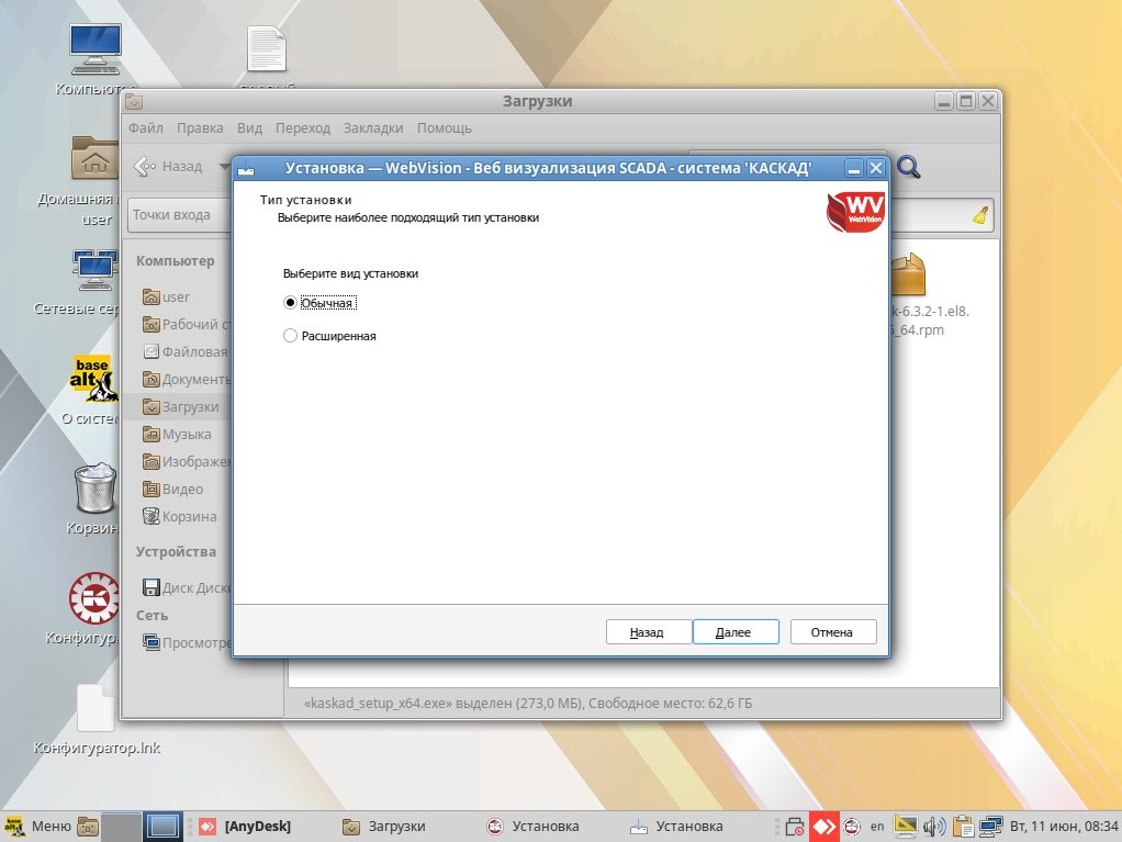 Выбор типа установки программы